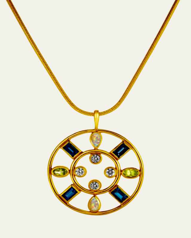Crown Pendant Necklace with Mixed Stones